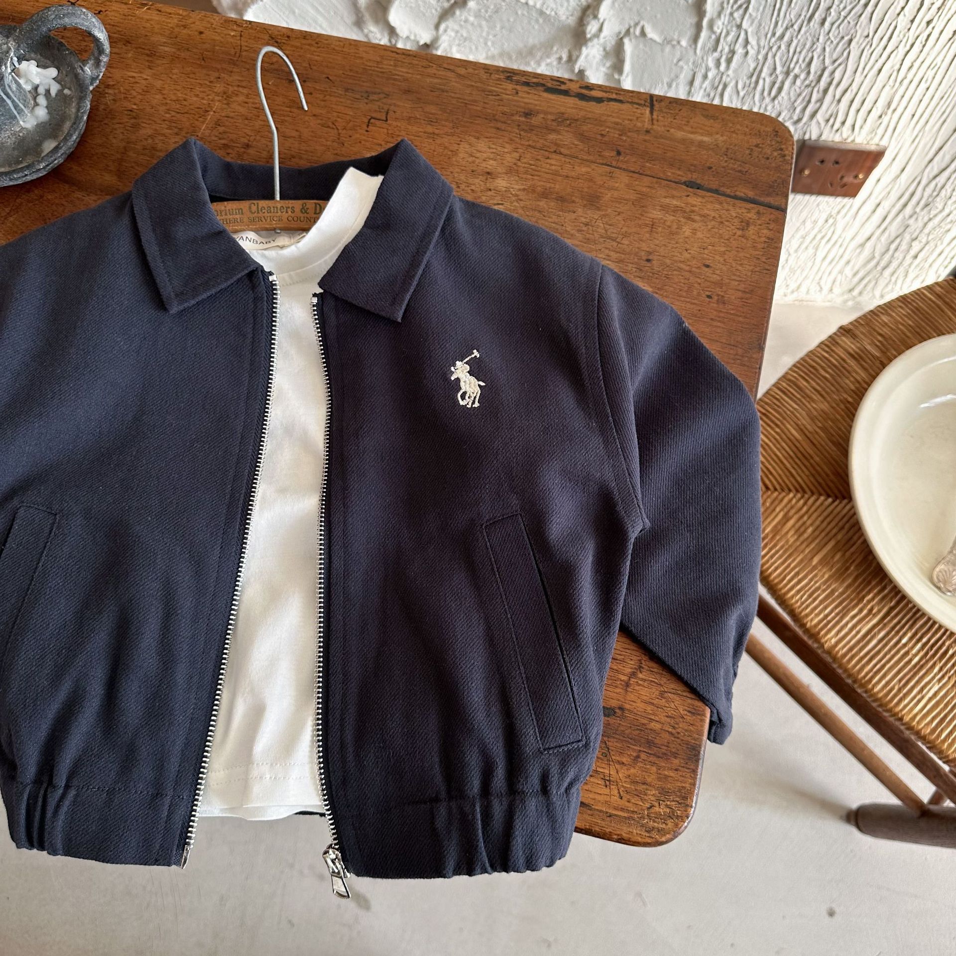 Children's Coat 2024 Autumn Korean New Arrival Boys and Girls Stylishly Embroidered Lapel Coat Baby Short Zipper Shirt