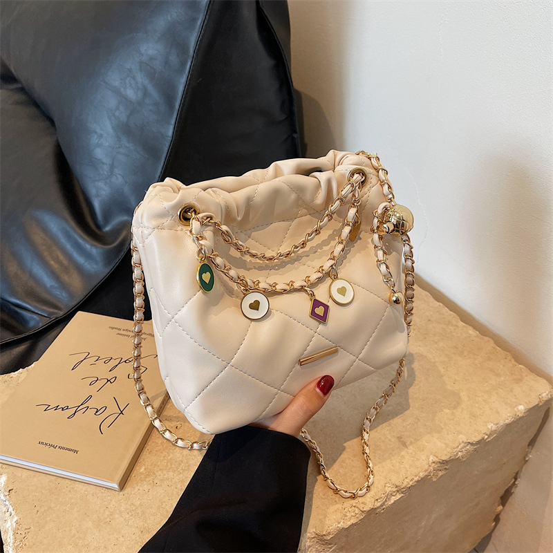 Exquisite texture armpit bag for women summer new fashion rhombus chain bag bucket bag shoulder crossbody bag