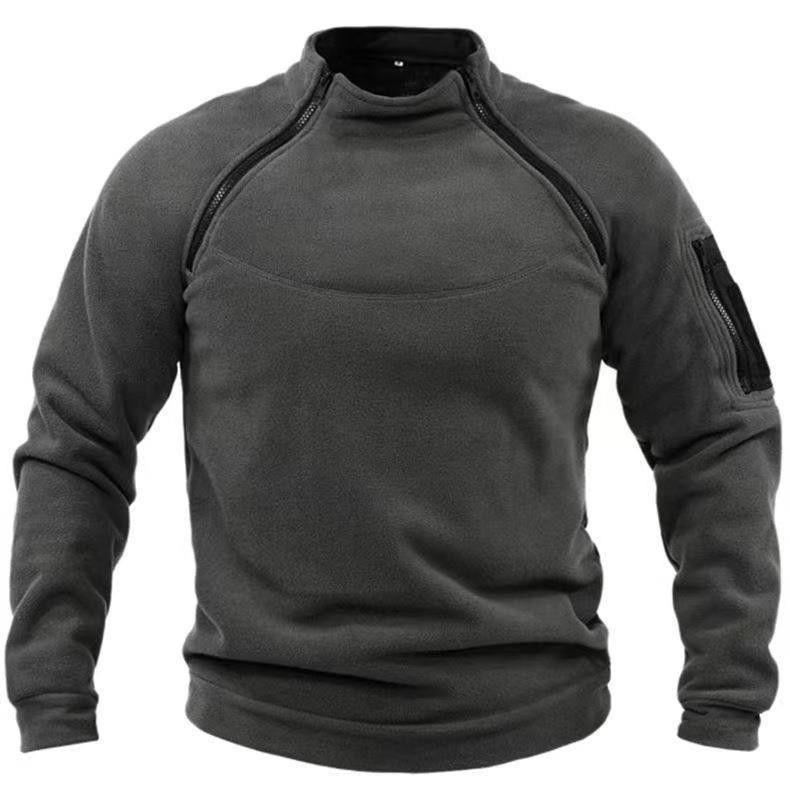 Cross-border European and American cross-border stand collar men's sweater autumn and winter warm loose solid color outdoor warm breathable tactical men's clothing