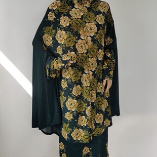 Cross-border exclusive fashion new plus size printed cloth women's robe floral cloth skirt suit ethnic style dress wholesale