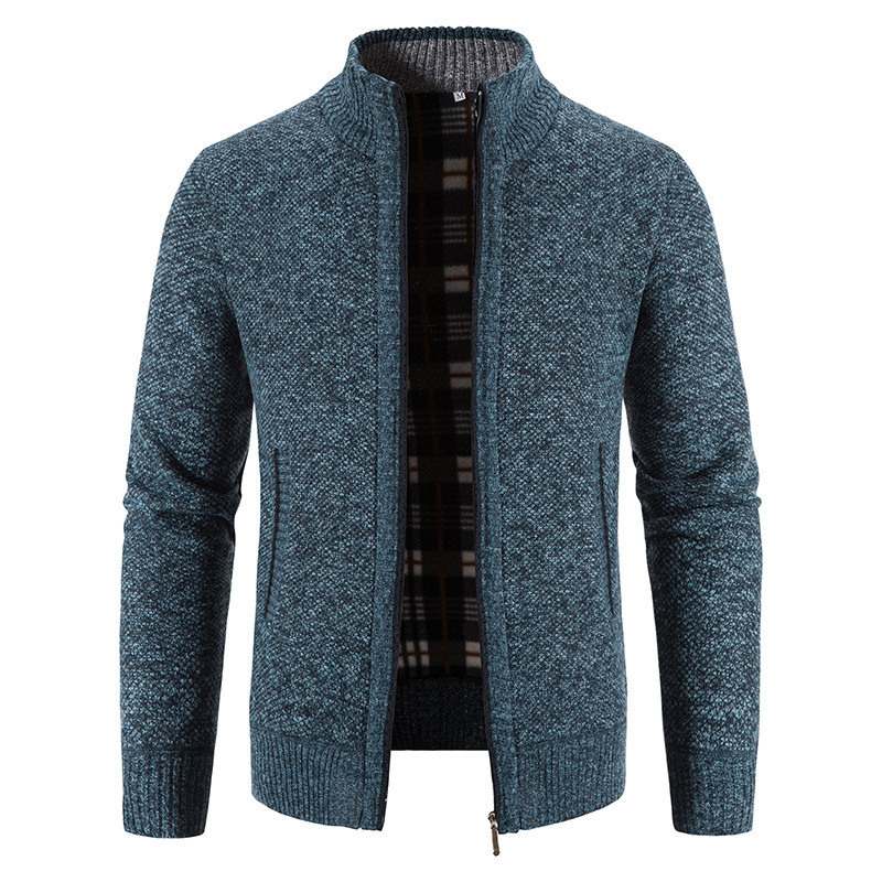 Foreign trade Men's autumn and winter cardigan zipper sweater velvet stand collar jacket men's loose sweater coat top men