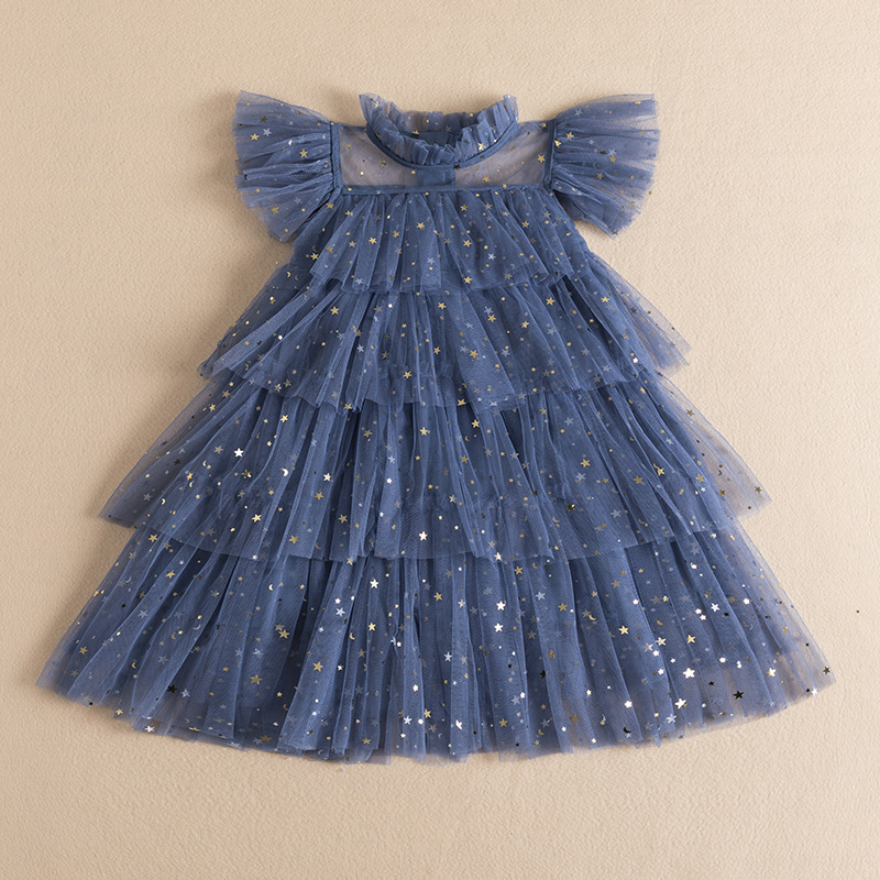 2022 Summer New Girls' Princess Dress Girl's Fairy-like Sequin Mesh Puff Dress Children's Korean Style Dress