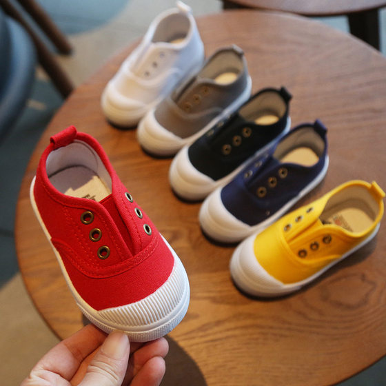 Children's shoes Spring and Autumn New slip-on children's canvas shoes baby soft sole shoes student kindergarten white indoor wholesale
