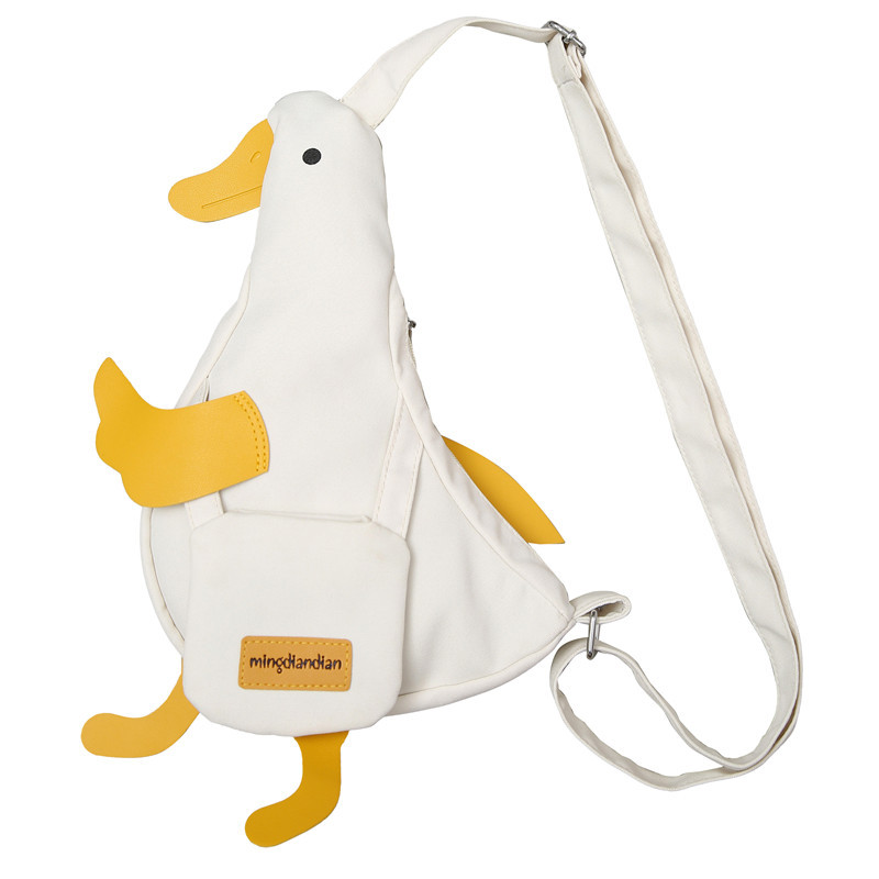 Internet Celebrity Cute Duck Canvas Bag Women's 2023 New Student Crossbody Shoulder Bag Trendy Funny Cute Cartoon Chest Bag