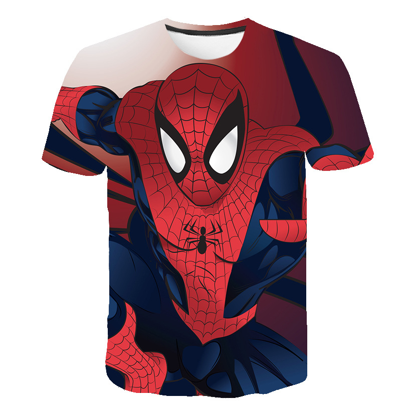 2024 New Summer Kids 3D Card T-Shirt Marvel Printed Spiderman Boys' and Girls' Top T-Shirt Cartoon Children's Clothing