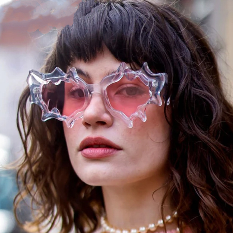 Niche ice edge stripe exaggerated sunglasses avant-garde hot girl y2g transparent crystal jelly color special-shaped fashionable ins sunglasses