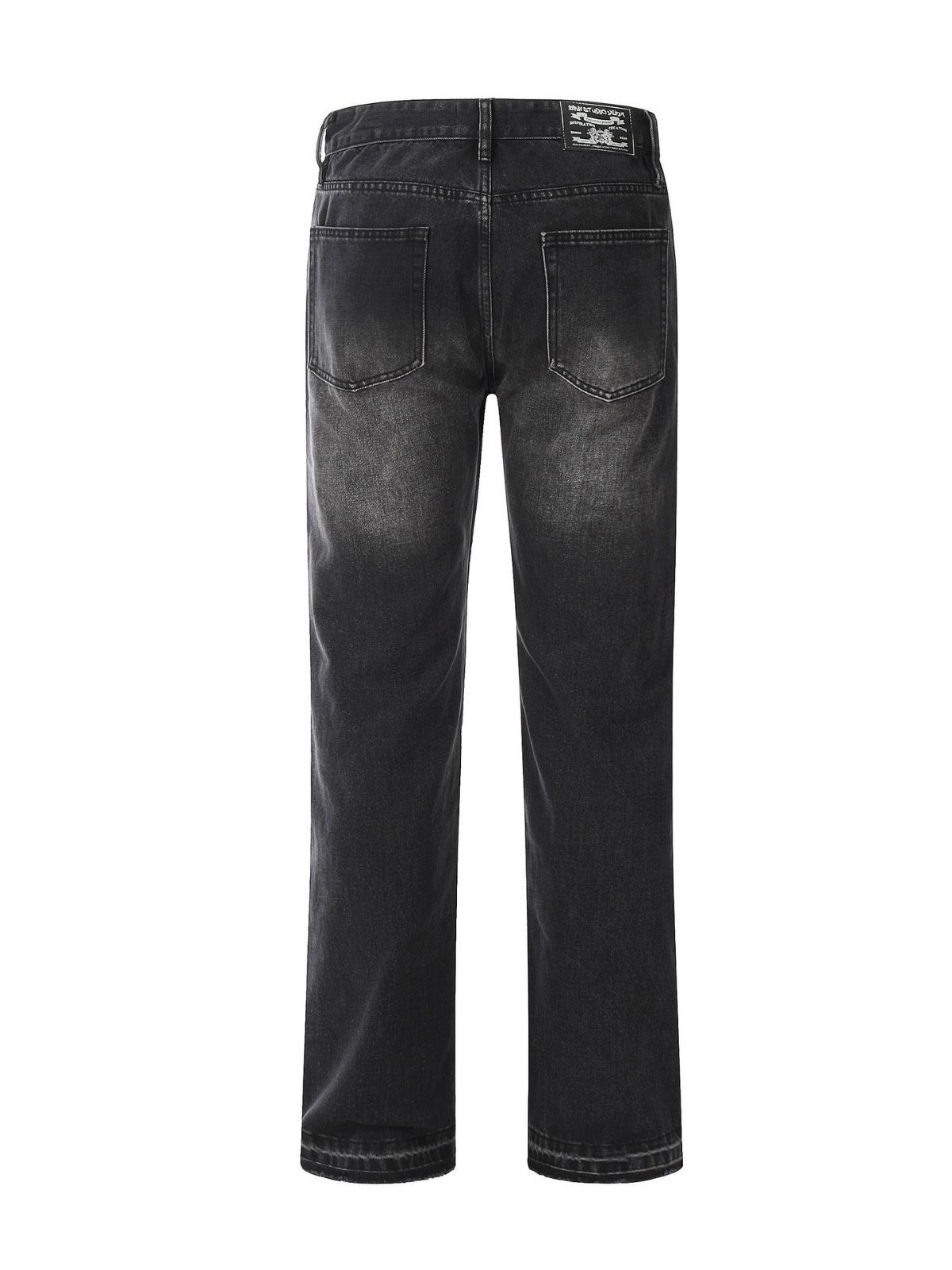 Black and gray washed distressed cat beard straight skinny jeans for men