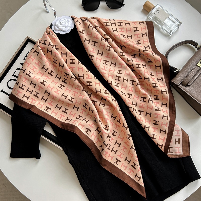 New fashion big brand H letter printing High sense business professional twill silk artificial silk elegant women's scarf