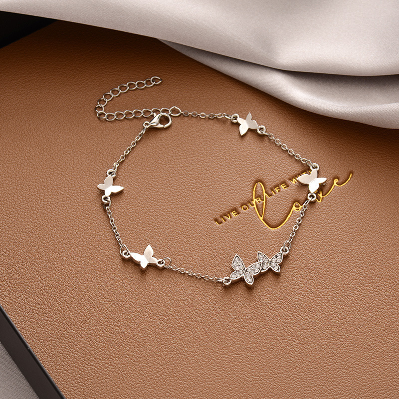 Japanese and Korean Style Light Luxury Fashion Diamond Bracelet Internet Celebrity Design Simple Butterfly Bracelet Niche Cold Style Foreign Trade Supply
