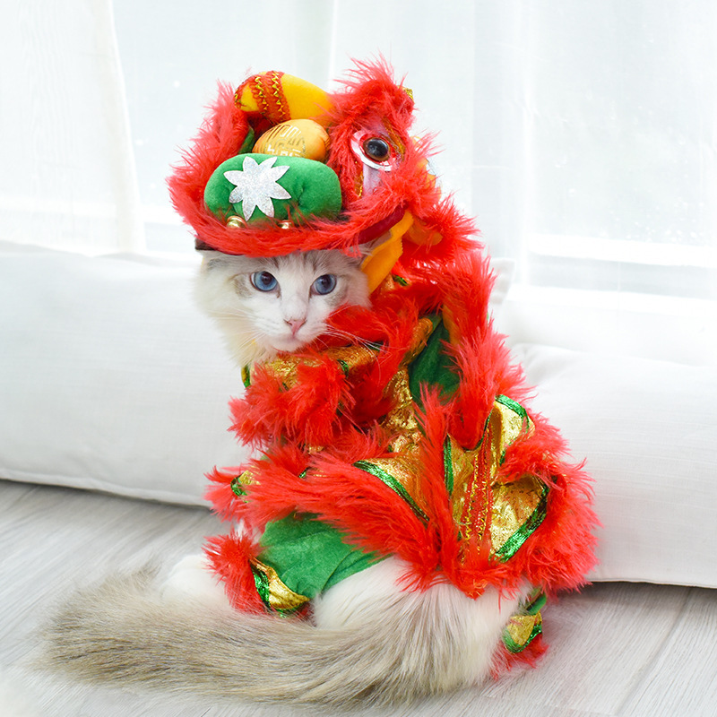 面白い猫服春秋祭り獅子舞犬服赤お祝い新年ペット服|undefined