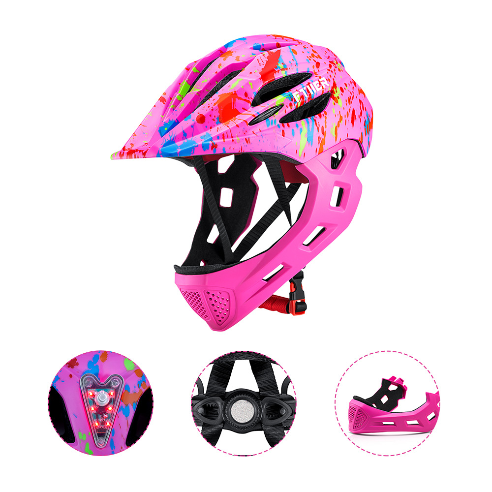 FTIIER children's helmet roller skating balance car sports helmet LED bicycle riding scooter children's full helmet