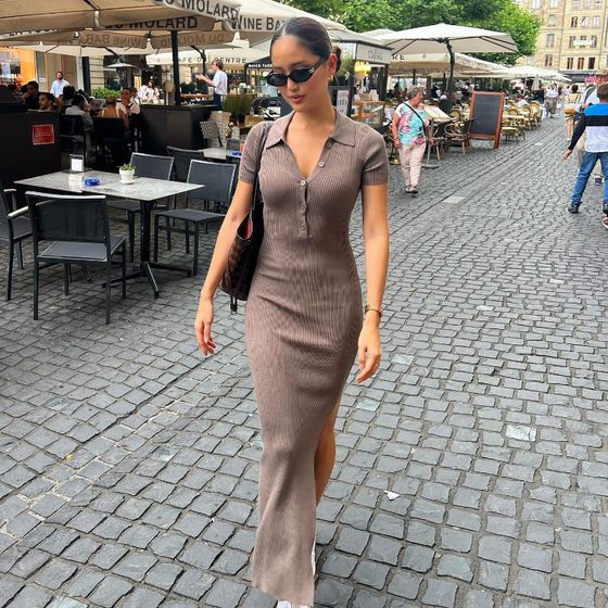 European and American Style 2022 Summer New Women's Lapel Single-breasted Buckle Split Shows Legs Long Slim-fit Sheath Dress for Women