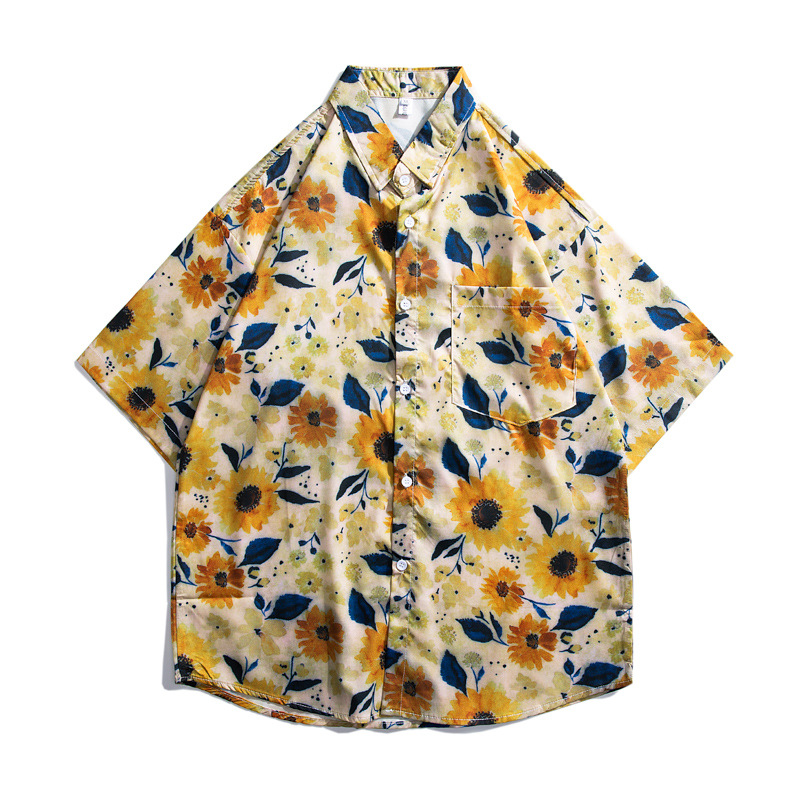 Vitage Retro Lazy Style Oil Painting Full Print Short Sleeve Shirt for Men and Women Beach Party Loose Niche Shirt