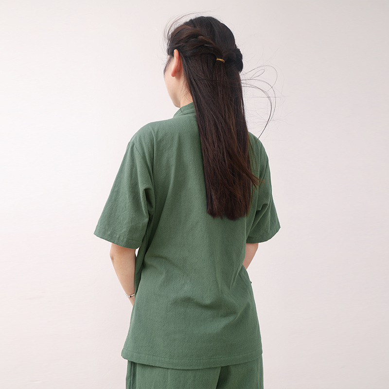 Lusu Cotton Linen Chinese-style Split Home Clothes Two-piece Set for Men and Women Couple Sweat Clothes Massage Clothes Absorbent