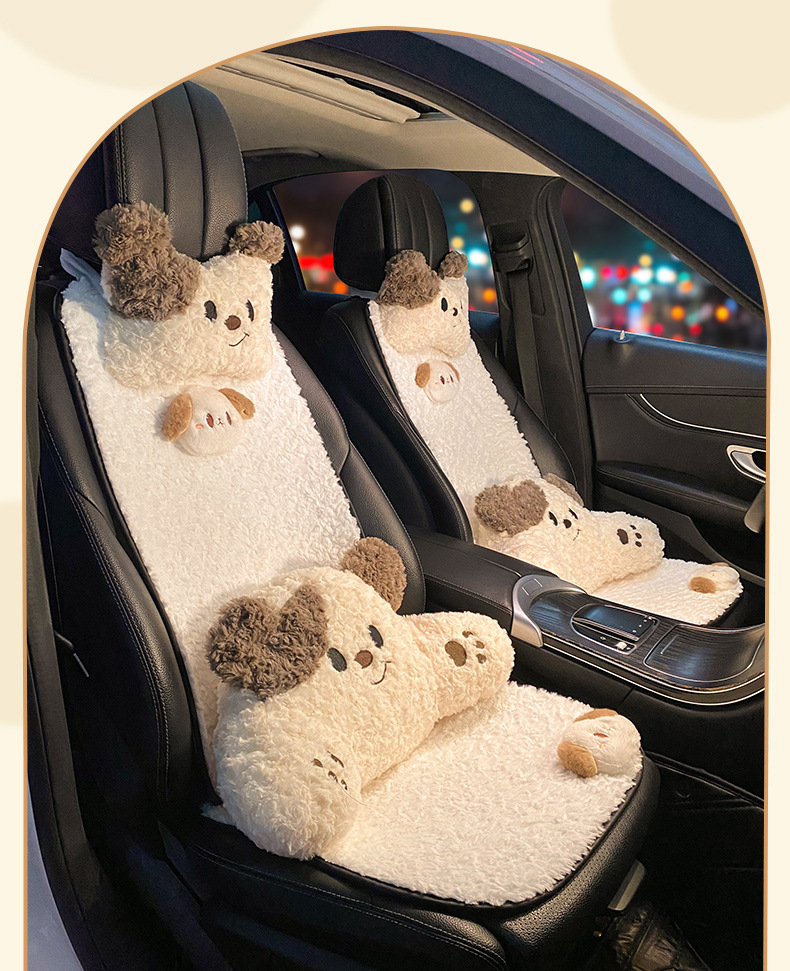 Almohada para el cuello y el reposacabezas del automóvil, un par de almohadas para conductora femenina, linda almohada para el automóvil con forma de cachorro, almohada para el cuello y la cintura del asiento del automóvil_voghion.com