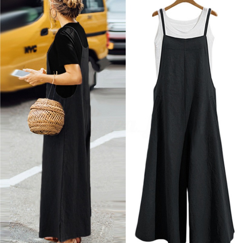 9009 * EBAY Best Selling Foreign Trade European and American Women's Loose One-piece Wide Leg Pants Casual One-piece Pants