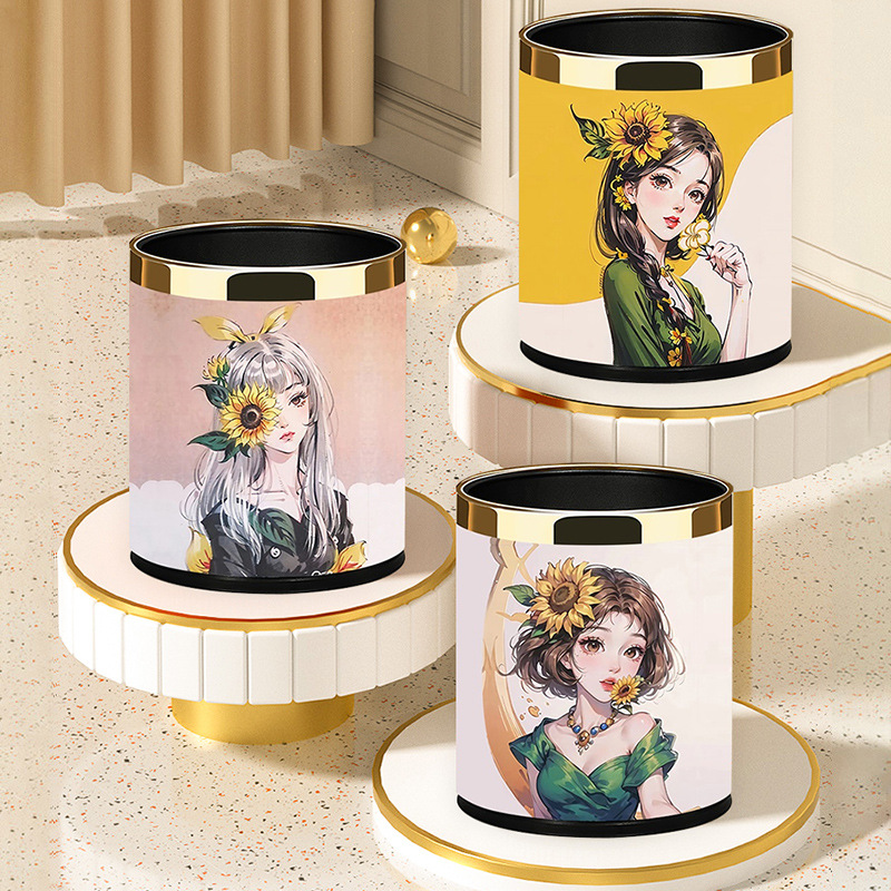 Trash Can Home Living Room Light Luxury Large Capacity High Color Value Coverless Paper Bucket Toilet Toilet Creative Waste Paper Bucket