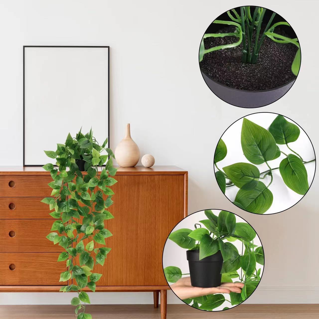 Green Rose Fake Plant Artificial Vine Decoration Plastic Fake Flower Rattan Living Room Indoor Wall Wall Hanging Flower Hanging Potted Plant