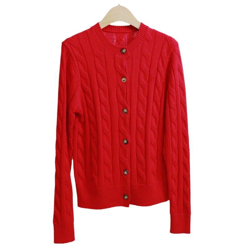 Rl Ralph Pony Embroidered Twist Knit Women's Cardigan Round Neck Wool Cardigan Short Top Jacket