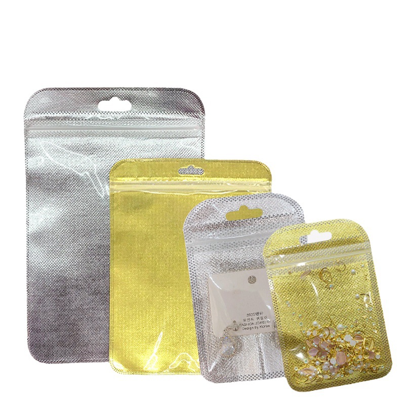 Spot 7*11 small gold bag makeup tools nail art silver packaging bag hardware auto parts translucent plastic bag