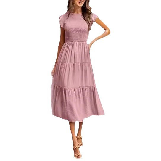 2022 Europe and the United States foreign trade cross-border women's clothing Amazon explosive flying sleeve pleated layered short sleeve large pendulum dress
