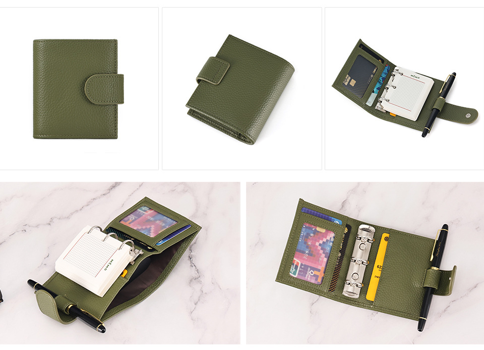 Cross-border new macaron portable Journal crocodile pattern multi-color notebook men's and women's wallet genuine leather loose-leaf notebook_voghion.com