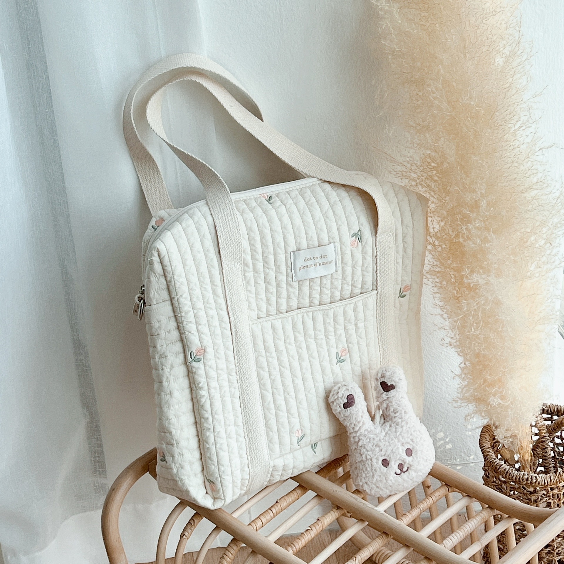Korea ins2021 New Zipper Embroidered Yan Cotton Mummy Bag Baby Trolley Hanging Bag Diaper Bag