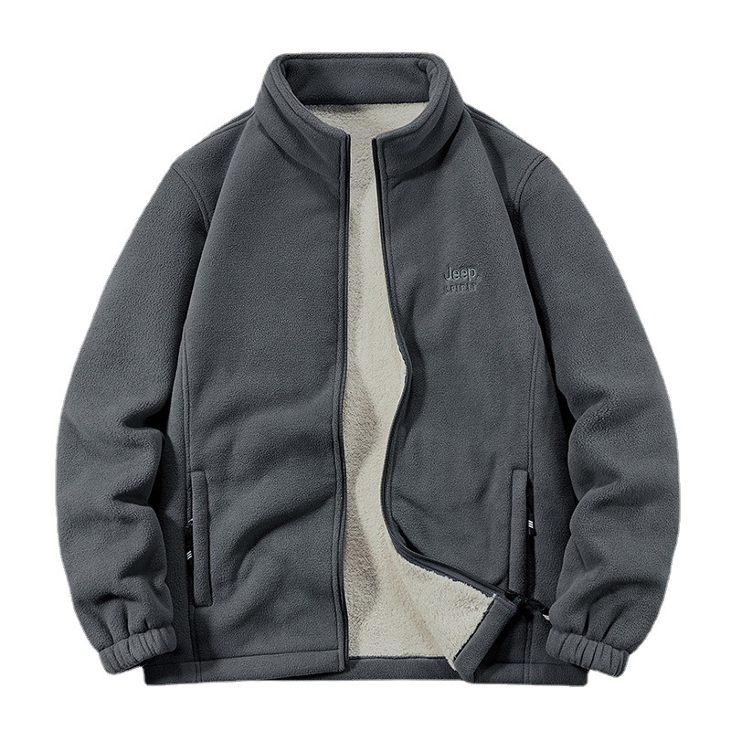 JEEP SPIRIT New Men's Polar Fleece Cardigan Sweater Fleece Sweater with Stand Collar Loose Large Size Fleece Sweater