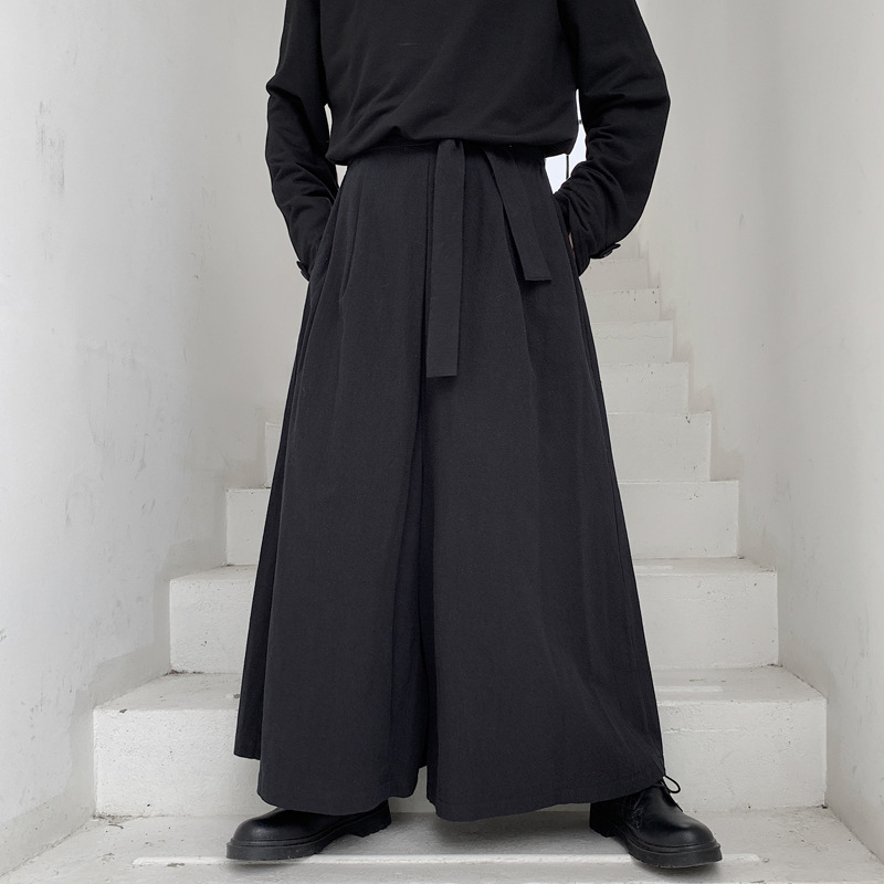 Diablo Yamamoto Style Skirt Pants Men's Japanese oversize Work Pants High Street ins Trendy Black Samurai Wide-leg Pants