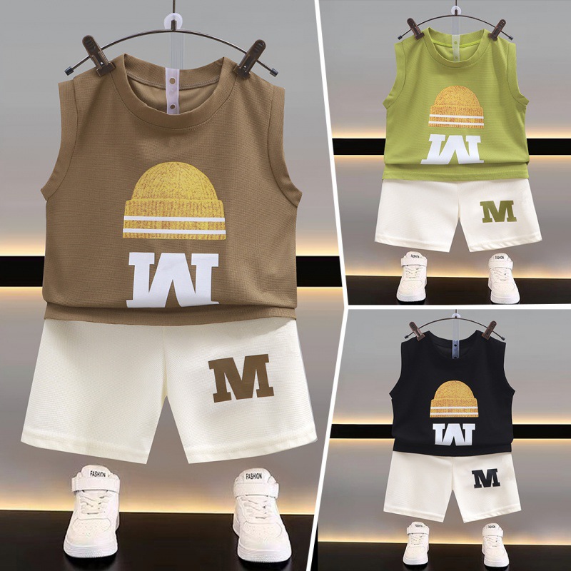 Summer new children's vest suit boys sleeveless top shorts Korean baby thin two-piece children's clothing wholesale