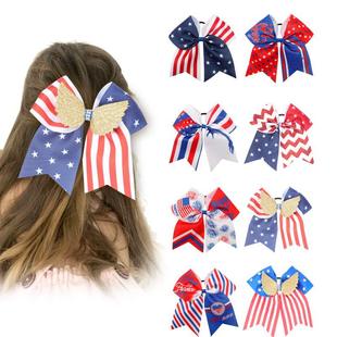 USA Independence Day Children's Bow Hairband Independence Day Hairpin Stars and Stripes Scallion Powder Rib Rubber Band Headline
