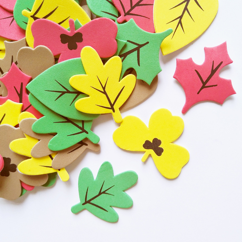 Thanksgiving Decorative Autumn Leaves Sponge Foam Stickers 64 Children Maple Oak Leaf Stickers Crafts
