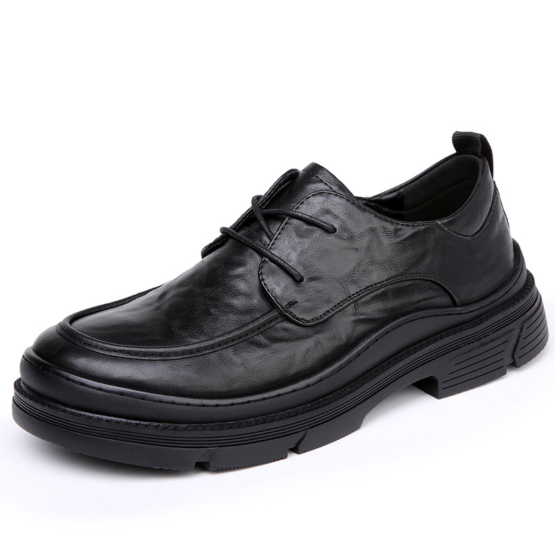 Wide-toe leather shoes for men spring men's shoes new breathable trendy versatile thick-soled business formal casual shoes