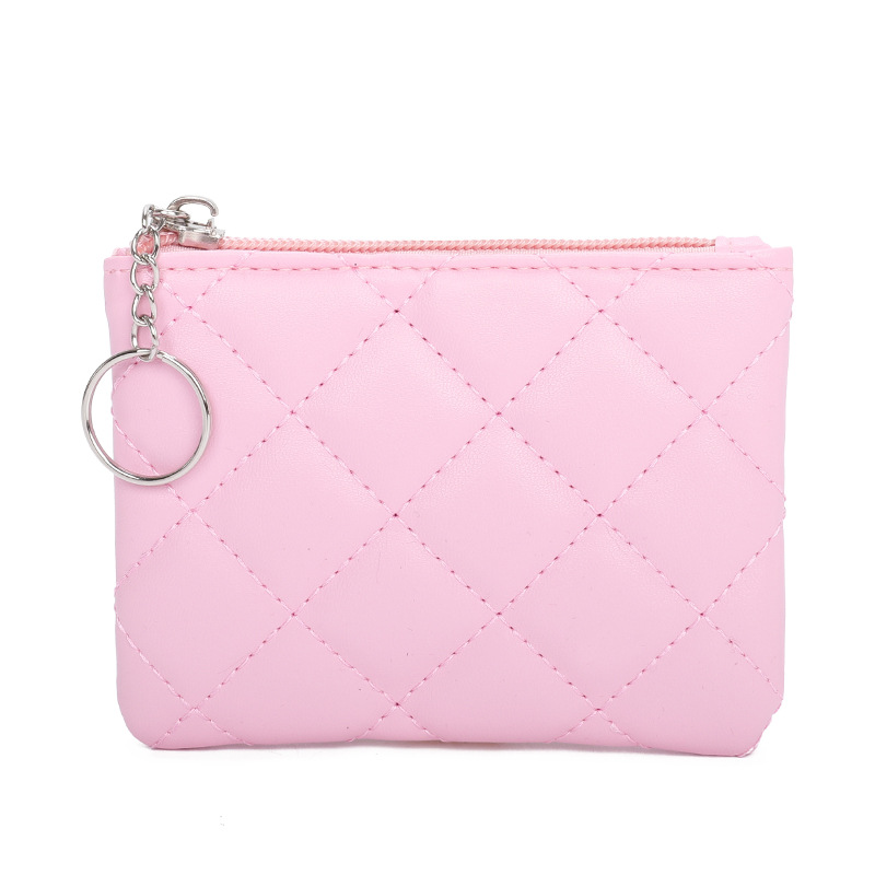 Coin Purse Women's 2022 Diamond Embroidered PU Short Mini Zipper Small Purse Solid Color Coin Card Storage Bag_voghion.com