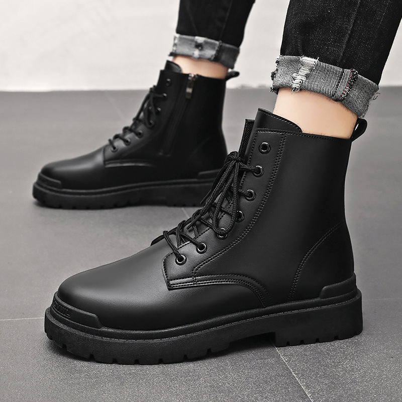Spring Classic Round Toe Martin Boots Men's British Style High-Top Motorcycle Zipper Tooling Boots Platform Short Boots 8605