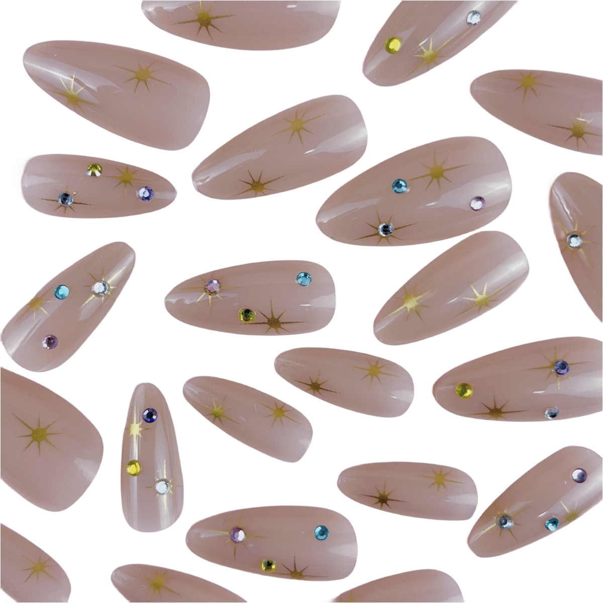 Cross-Border Long pointed nail-shaped multi-color flash Diamond wear nail foreign trade drop-type push-type nail wholesale