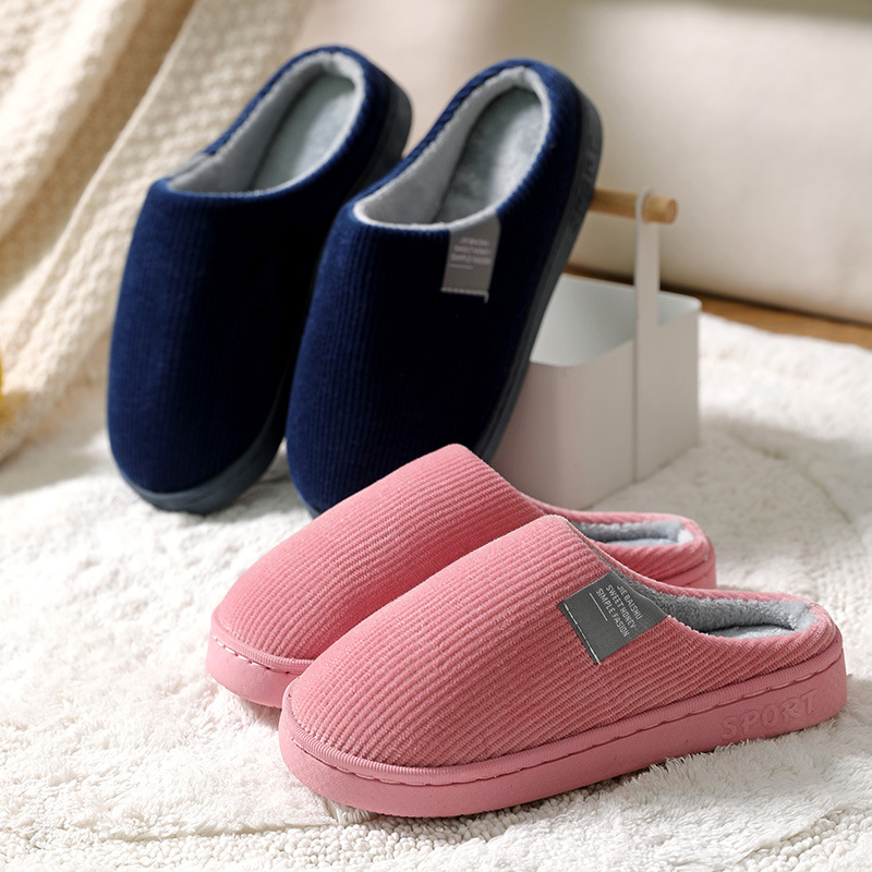 Cixi Uno New Cotton Slippers Thickened Couple Corduroy Side Label Non-slip Home Shoes Japanese-Korean Men's Wooden Shoes
