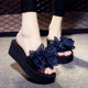 Summer Slippers Women's Bow Slippers High Heel Slippers Fashion Wedge Thick Sole Seaside Beach Shoes