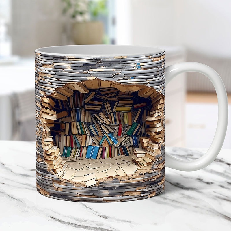 Cross-border ceramic Mug 3D design space creative multi-purpose Mug Biikshelf Mug decoration design