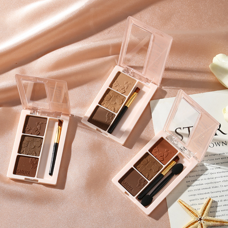 Asha Reya New Bear Tricolor Natural Micro-carved Eyebrow Powder Student Internet Celebrity Same Style Easy Makeup Waterproof No Makeup