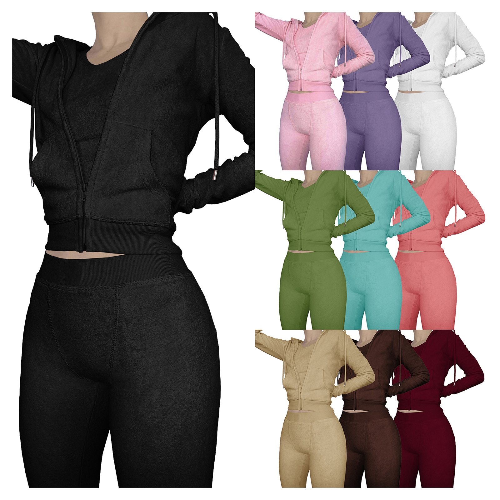HR8235 European and American Women's International Station Hot Selling Autumn and Winter New Double-sided Fleece Vest Hooded Three-piece Set