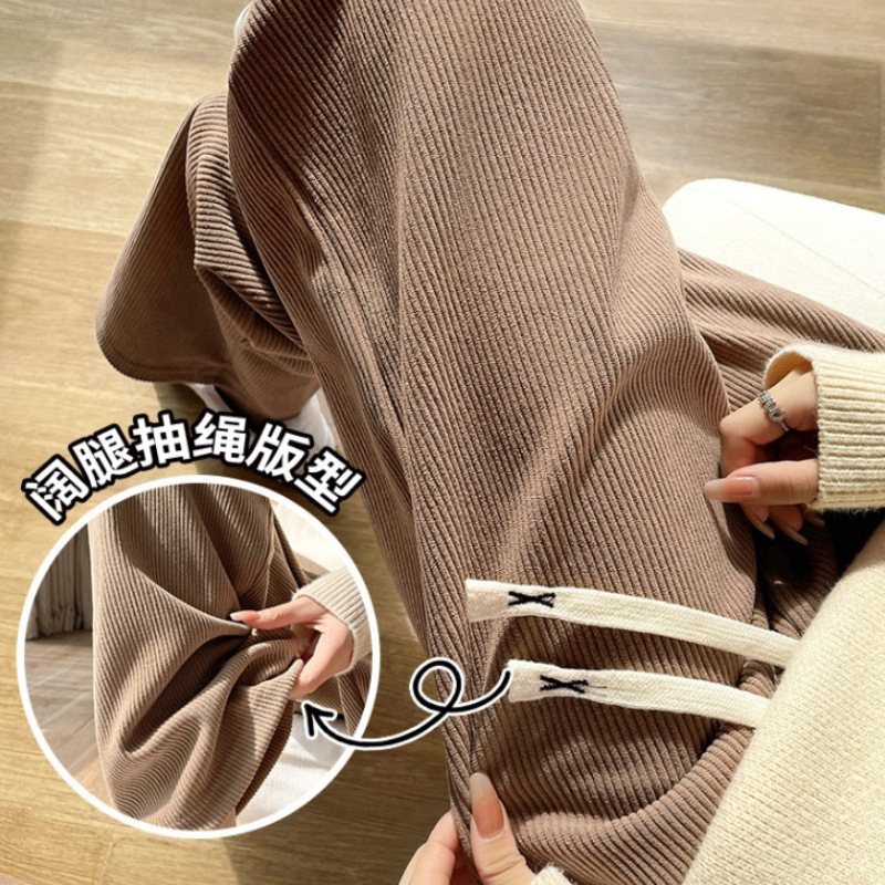 European Cotton Velvet Wide-leg Pants Women's Draped Spring and Autumn 2023 New Casual High Waist Draped Straight Corduroy Floor Pants