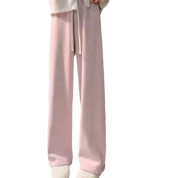 Autumn and Winter fleece-lined Thickened High Waist Drawstring Glutinous Rice Towel Cashmere Pants Wide Leg Loose Dagging Loose Floor-mopping Casual Pants