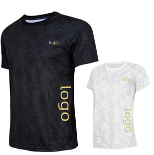 2022 New skew ~ quick-drying men's and women's short-sleeved round neck black and white casual competition top team uniform printing