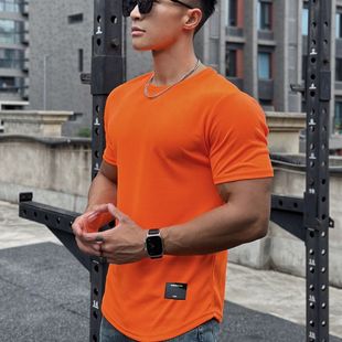 American Style Summer Muscle Fitness Brother Slim-fit Trendy Brand Short-sleeved Men's Streaming Mesh Solid Color T-shirt Training Round Neck Top