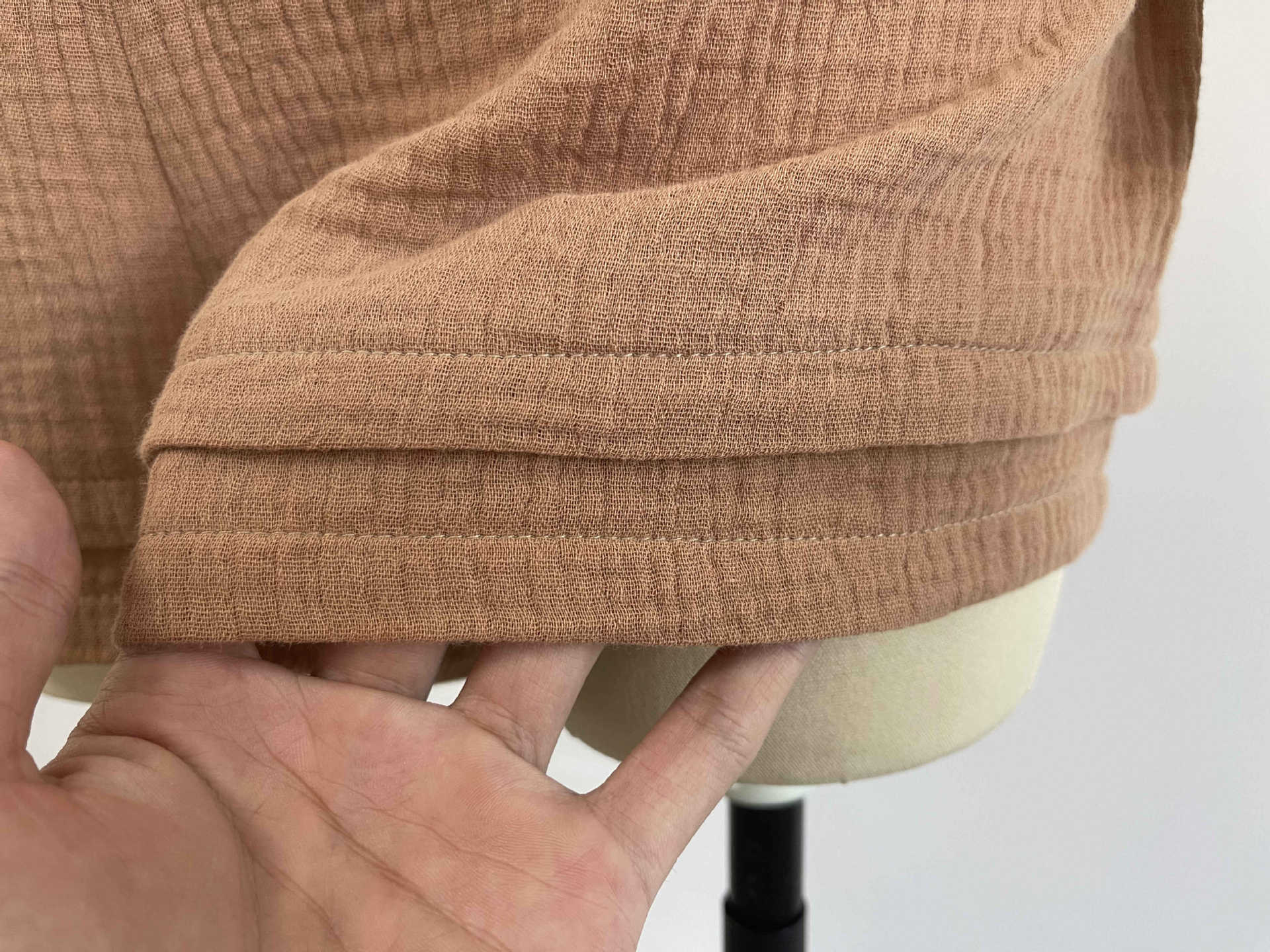 2023  European and American Women's Wrinkled Lapel Long Sleeve Shirt High Waist Drawstring Shorts Fashion Casual Two-Piece Set_voghion.com