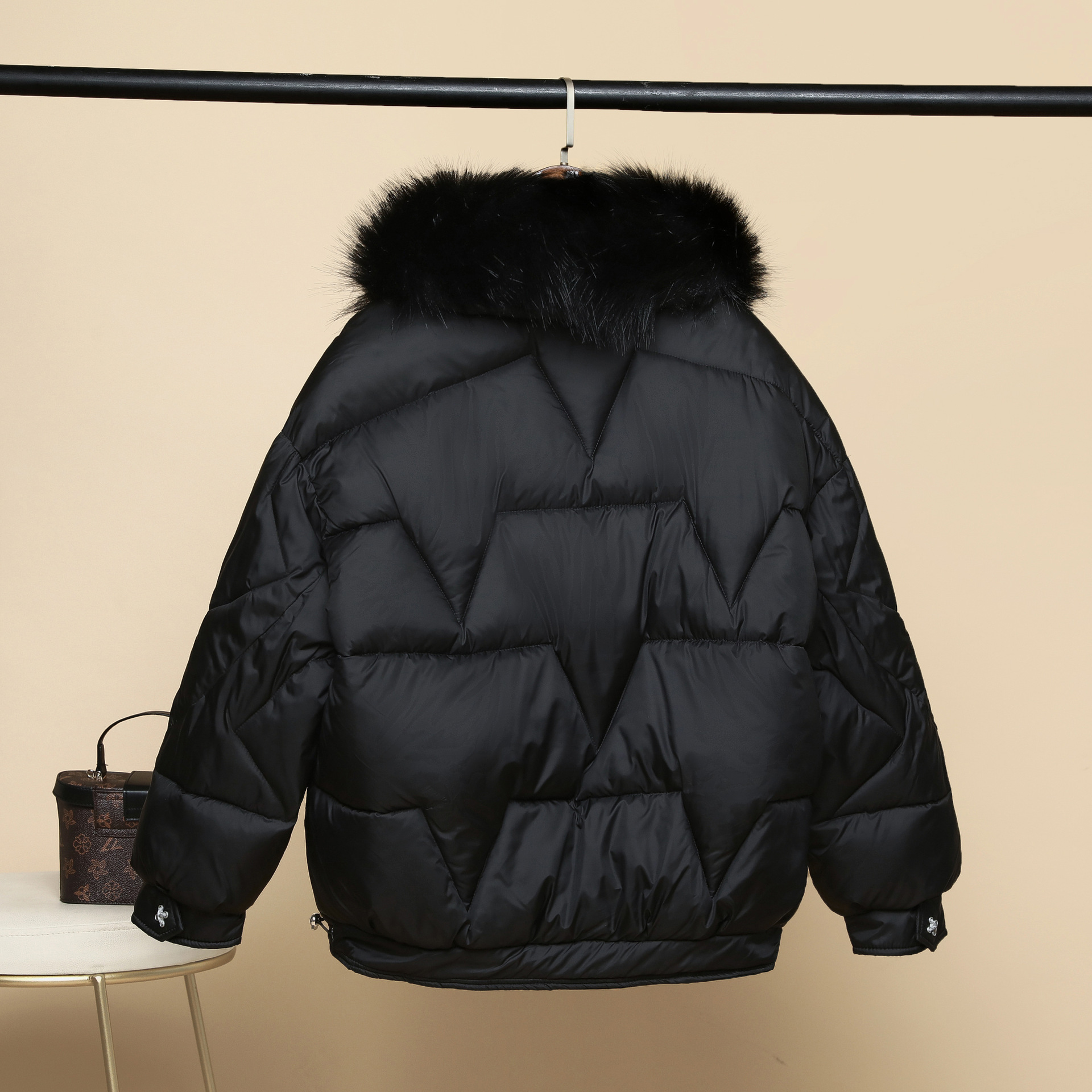 Foreign Trade Large Size Women's Clothing Chubby Sister's Winter Cotton-padded Coat Women's Western-style Fur Collar Loose Bright Face Down Cotton-padded Coat Trendy