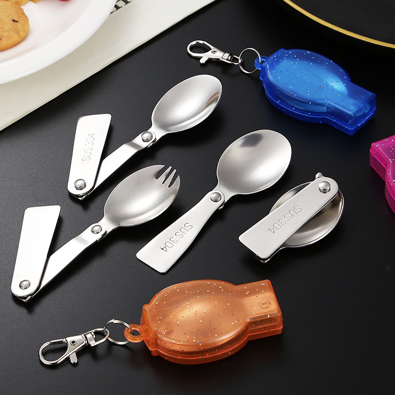 304 stainless steel folding portable tableware outdoor picnic camping travel portable rotating folding spoon mini spoon Fork