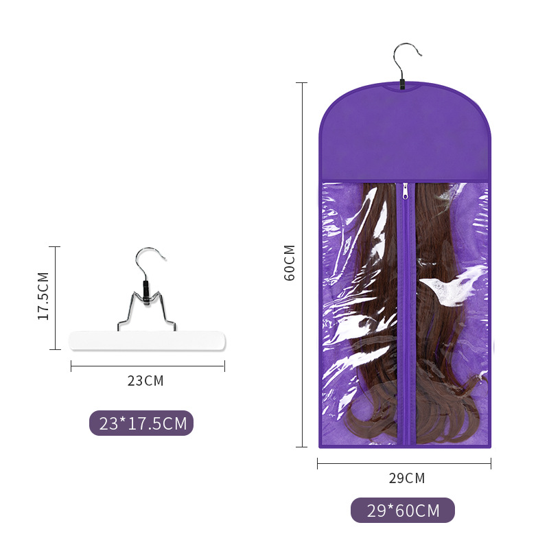 Wig bag non-woven zipper wig storage bag transparent products wig dustproof packaging bag with Hanger logo