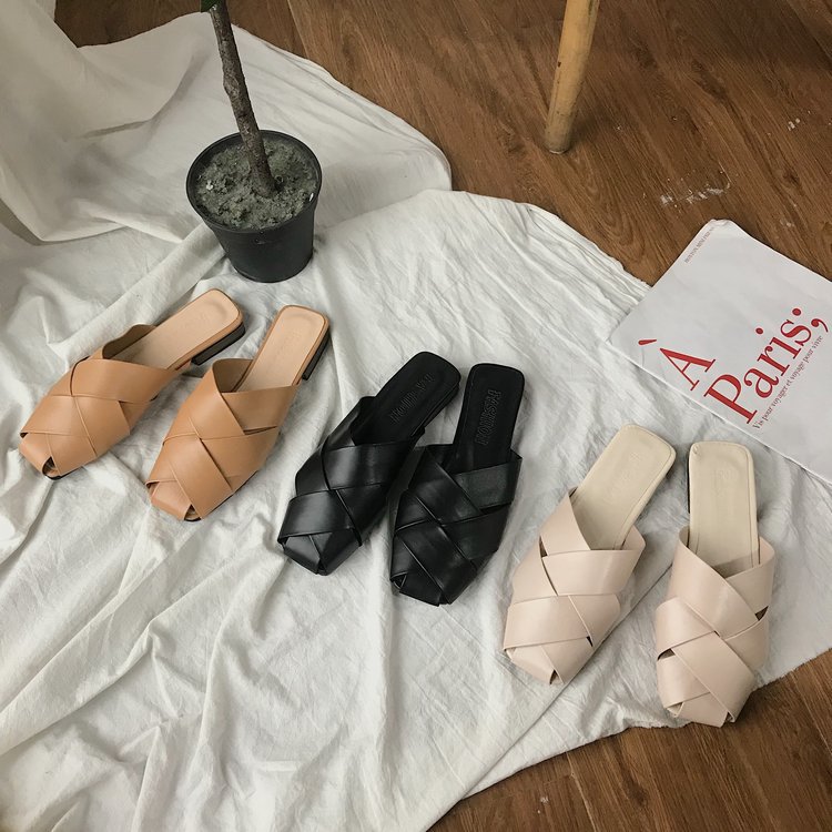Distinctive Baotou Half Slippers Women's New Summer 2021 Korean Style Fashionable Outer Wear Lazy Slide Flat Heel Casual Sandals